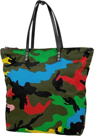 Valentino Garavani Green Multi-Color Nylon Leather Tote Bag (Pre-Owned)