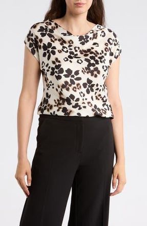 Renee C Floral Cowl Neck Cap Sleeve Satin Top in Beige at Nordstrom Rack, Size X-Large
