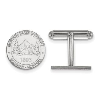 Diamond2Deal Sterling Silver Rhodium-plated Montana State University Crest Cuff Links