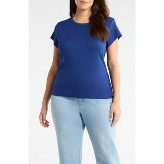 Eileen Fisher Rib Crewneck Organic Cotton T-Shirt in Deep Dive at Nordstrom, Size 1X