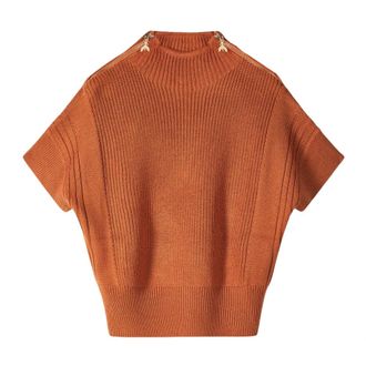 Patrizia Pepe Maglioncino a maniche corte in maglia a coste - - Knitwear - Donna - Marrone - S