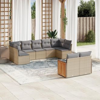 vidaXL Set De Sof&aacute;s De Jard&iacute;n 9 Pzas Con Cojines Rat&aacute;n Sint&eacute;tico Beige Vidaxl