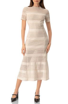 Ivonne Midi Crochet Striped Dress in Natural at Nordstrom, Size 10