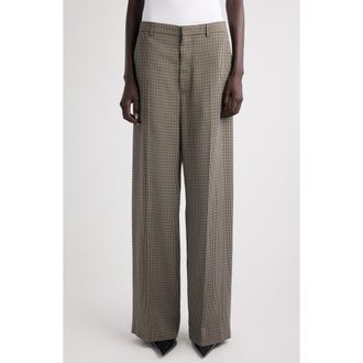 Balenciaga Check Wide Leg Pants in 2866 Khaki/Brown at Nordstrom, Size 10 Us