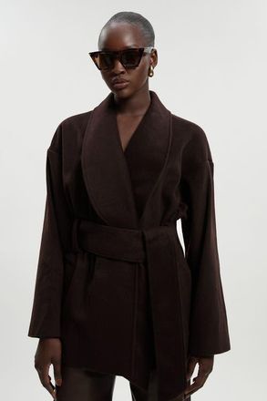 Karen Millen Brushed Wool Wrap Short Coat in Chocolate at Nordstrom, Size 10