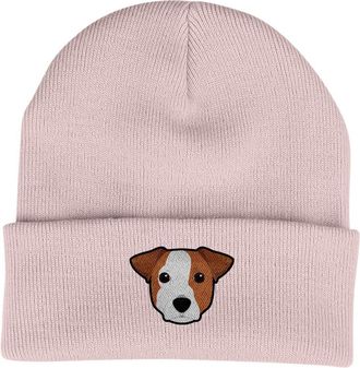 Bang Tidy Clothing Jack Russell Beanie Hat - Dog Lovers Gifts for Women Men - Knitted Ladies Winter Hats - Embroidered - Acrylic - Pastel Pink