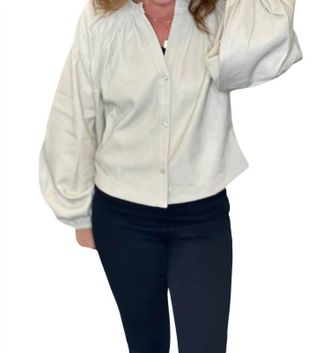 Dolce Cabo Vegan Leather Button Down Peasant Top In Bone