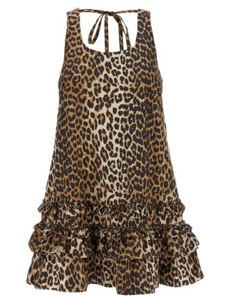 Ganni Leopard Cotton Poplin Mini Kleid