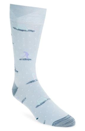Bugatchi Golf Print Mercerized Cotton Blend Dress Socks in Sky Blue at Nordstrom
