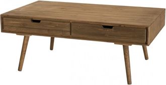 Macabane Mesa de centro de madera de teca reciclada y metal blanco de 80 cm