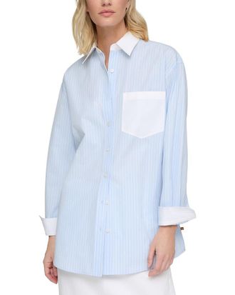 Lafayette 148 New York Contrast Collar Boyfriend Overshirt