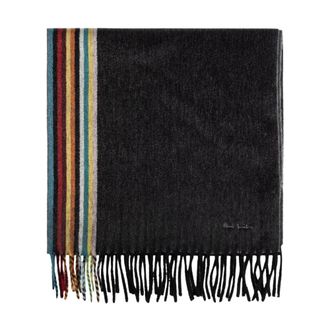 Paul Smith Accessoires, Heren, Zwart, ONE Size, Kasjmier, Cashmere Sjaal met Strepen