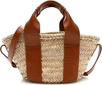 Chloé Caramel Calfskin Leather Raffia Small Sense Basket (Authentic Pre-Loved)