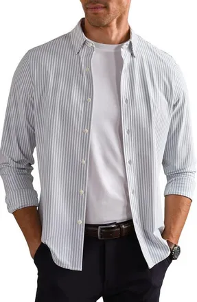 Rhone Commuter Slim Fit Striped Performance Shirt in Sleet Gray Madison Stripe at Nordstrom, Size Xx-Large
