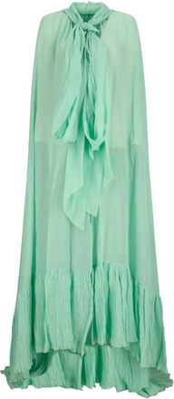 Blumarine Georgette Cape met Capuchon en Geplooide Ruche - Dames - Ponchos - Groen - 2XS - Jassen