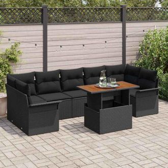 vidaXL Conjunto De Sof&aacute; De Jard&iacute;n 8 Pcs Negro 100 X 55 X 73 Cm Vidaxl
