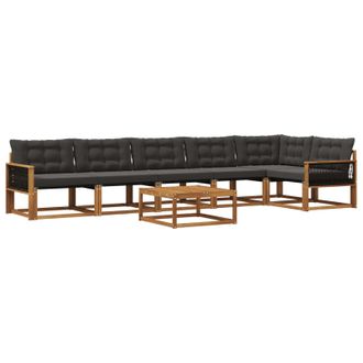 vidaXL Conjunto De Sof&aacute;s De Exterior Con Coj&iacute;n 7 Pcs Natural Y Negro Vidaxl
