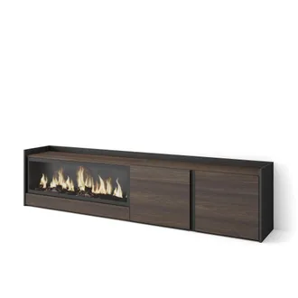 Skraut Home Skraut Home - Mueble Tv, Televisi&oacute;n, Muebles De Sal&oacute;n, Almacenaje, 212x35x50cm, Para Tv Hasta 80, Chimenea El&eacute;ctrica Xxl, Estilo Moderno, Roble Oscuro