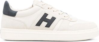 Hogan Low-Top Calfskin Sneakers with Contrasting Heel and Signature Logo