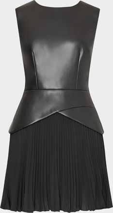 Milly Haddy Faux Leather & Pleated Chiffon Mini Dress