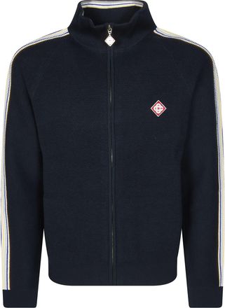 Casablanca Textured Knit Black Track Jacket with High Collar and Striped Detailing