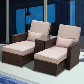 OUTSUNNY Outdoor Garden Rattan Sofa Lounger Recliner Wicker Patio Furniture Set in Brown