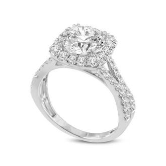 LuvMyJewelry Etoile 14K White Gold Round Cut Lab Grown Diamond Halo Engagement Ring - 2.9 Ct at Nordstrom, Size 7.5