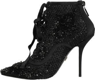 Dolce & Gabbana Korte Laarzen - Dames - Laarzen met Hak - Zwart - 37 1/2 EU - Leer - Schoenen
