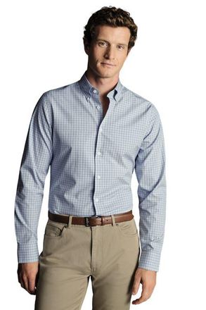 CHARLES TYRWHITT Check Non-Iron Button-Down Oxford Slim Fit Shirt Single Cuff in Mid Blue at Nordstrom, Size 16.5 - 35