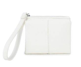 Generic Womens Faux Leather Wristlet Pouch, Zip Top Clutch with Wrist Strap, Textured Grain (White)