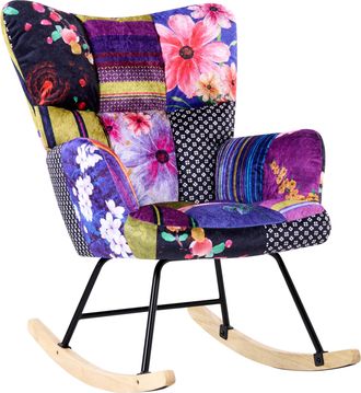 Beliani Silla Mecedora Tapizado De Terciopelo Patas De Madera Patchwork Multicolor Oulu