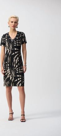 Joseph Ribkoff Tropical Print Silky Knit Shift Dress In Black/multi