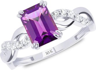 MAX + STONE Solid 10k Yellow or White Gold Emerald Cut Birthstone Rings with Twisted Band