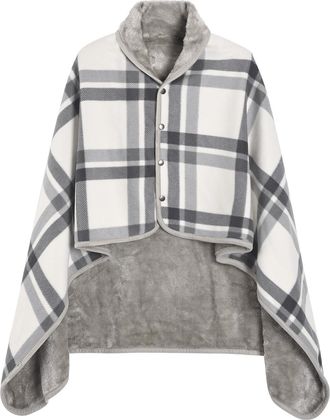 Heekpek Women Ponchos Multiway Sherpa Fleece Shawls Wraps Winter Warm Soft Chunky Cape with Buttons Checked Blanket Oversized Poncho for Home Office School, G