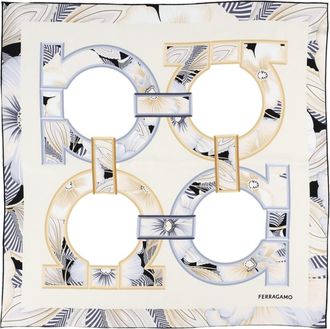Ferragamo Square Silk Scarf with Floral and Geometric Design