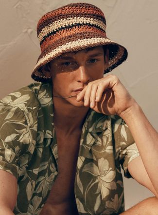 Le 31 Mens Striped paper straw bucket hat