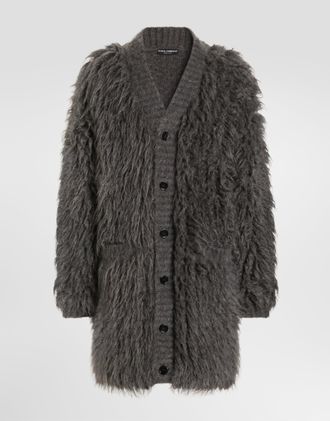Dolce & Gabbana Fur-effect Mohair Cardigan - Man Sweaters And Cardigans Grey Xs
