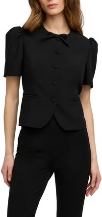 Favorite Daughter The Pardon Bow Detail Short Sleeve Jacket in Black at Nordstrom, Size Xx-Small