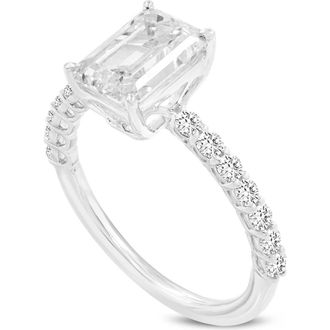 LuvMyJewelry Calista 14K White Gold Emerald Cut Lab Grown Diamond Engagement Ring - 2.55 ctw at Nordstrom, Size 6.5