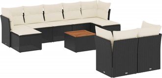 vidaXL Vidaxl - Set De Sof&aacute;s De Jard&iacute;n 10 Pzas Cojines Rat&aacute;n Sint&eacute;tico Negro