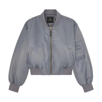 Anine Bing Bomber Jackets, female, Gray, Size: L Anine Bing Cropped Leon Bomber