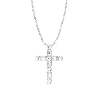 Diamond2Deal 14K White Gold 3.5 Ct Round & Emerald Diamond Cross Pendent Necklace