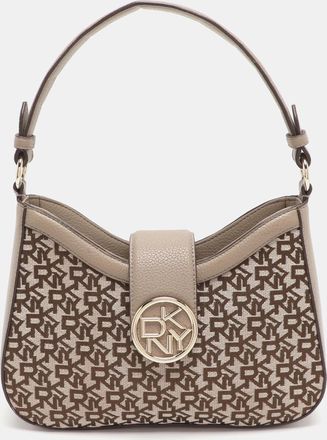 DKNY Dkny Beige Signature Canvas And Faux Leather Hobo