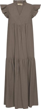 Mos Mosh Feminine Jurk met Ruches Details - Dames - Maxi kleedjes - Bruin - XS - Katoen - Kleedjes