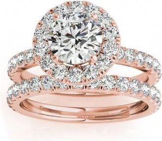 Allurez French Pave Halo Diamond Bridal Ring Set 14k Rose Gold (1.20ct)