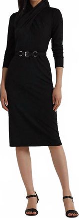 Ralph Lauren Belted Mockneck Jersey Midi Dress In Black