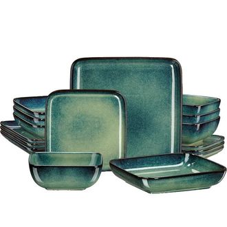 OEM Juego De Vajilla De Cer&aacute;mica De 16 Piezas, Dise&ntilde;o Elegante, Color Verde