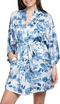 Midnight Bakery Floral Satin Wrap in Blue at Nordstrom, Size X-Large
