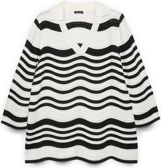 Fiorella Rubino Polo Collar Sweater - Dames - V-hals truien - Wit - L - Polyester - Truien & Vesten