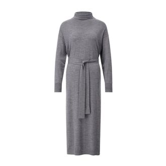 Hemisphere Merinowollen gebreide jurk met elegante details - Dames - Kleedjes - Grijs - L - Wol - Kleedjes